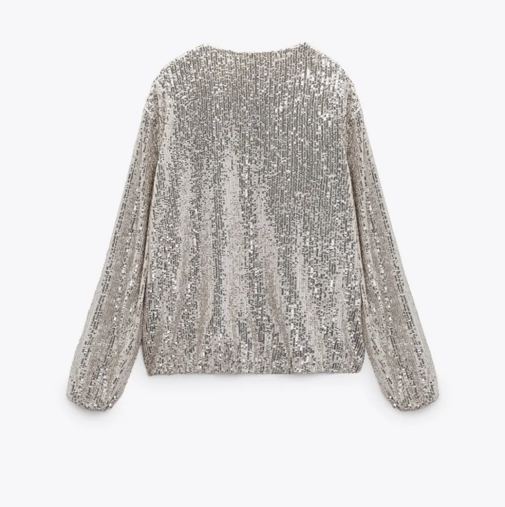 ZARA SEQUINED BOMBER JACKET BEIGE SIZE S_7